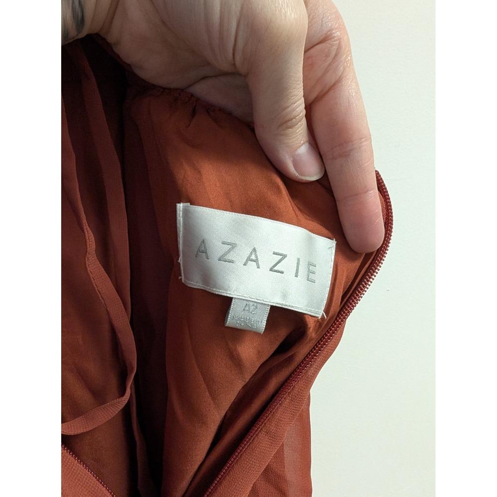 Azazie Aaida A-Line Corset Chiffon Dress‎ Floor Length Bridesmaid Paprika Size 2 - Picture 10 of 13
